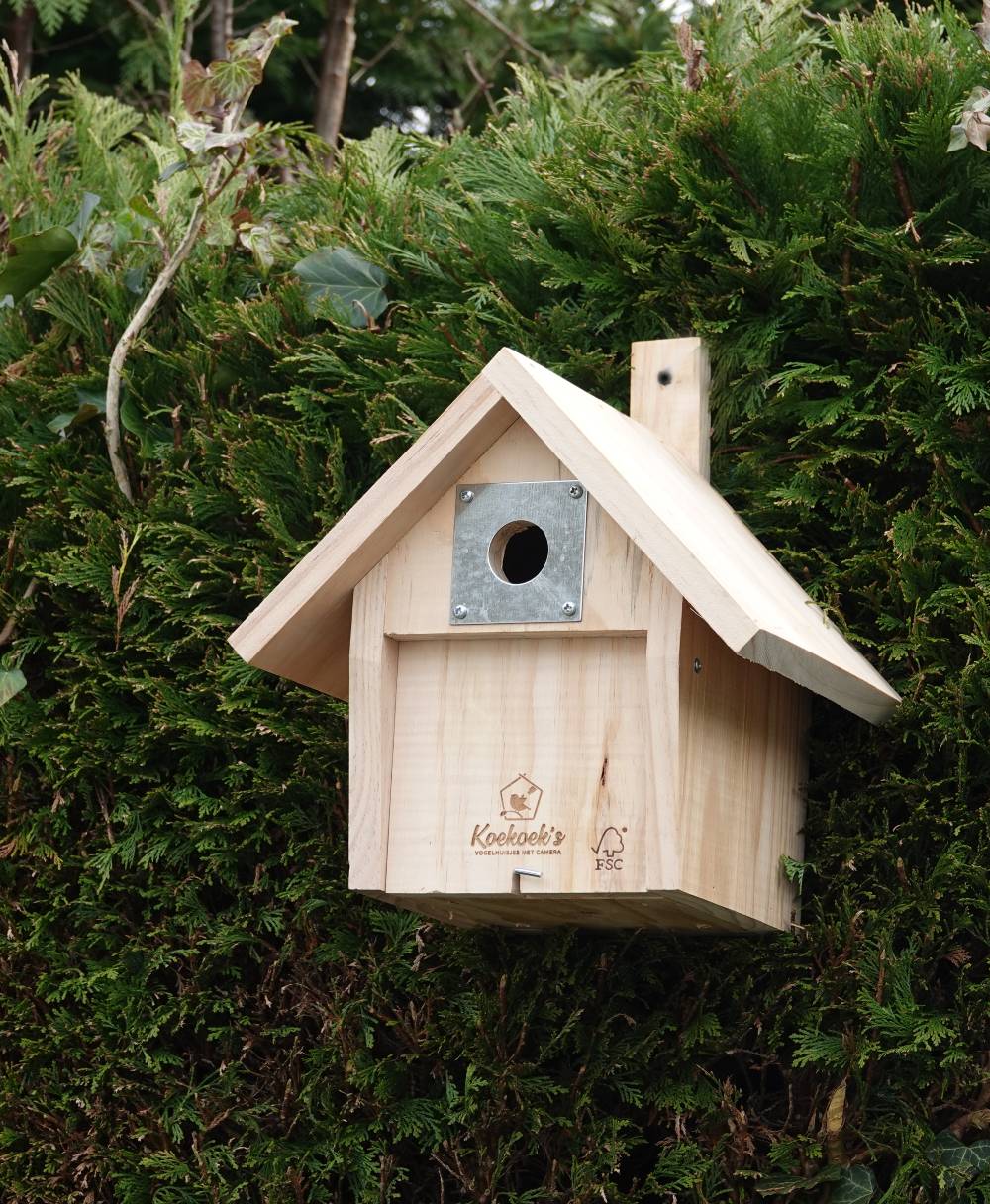 Vogelhuisje met camera – Bungalow – buiten zijkant Vogelhuisje met camera – Bungalow – buiten zijkant