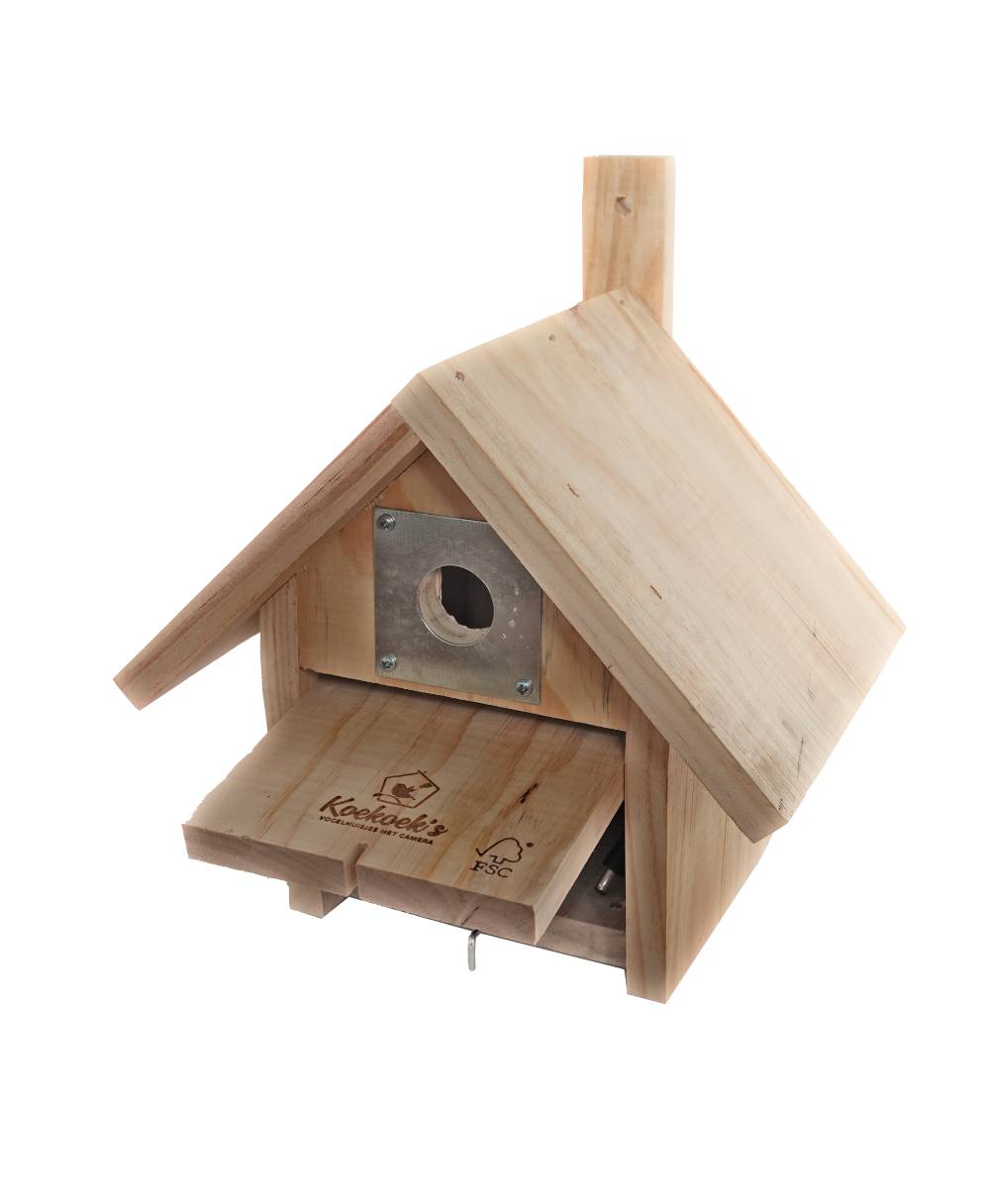 Vogelhuisje met camera – Bungalow – klepje open Vogelhuisje met camera – Bungalow – klepje open