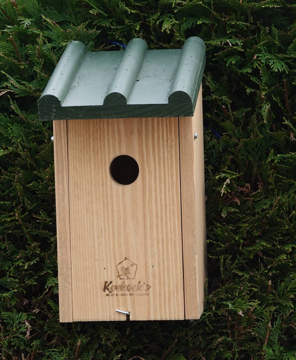 Vogelhuisje met camera – Golfdak groen – voorkant buiten Vogelhuisje met camera – Golfdak groen – voorkant buiten