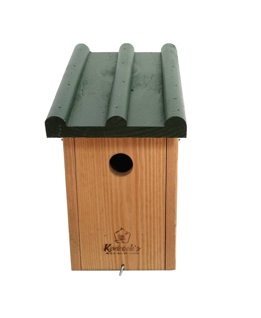 Vogelhuisje met camera – Golfdak groen – voorkant Vogelhuisje met camera – Golfdak groen – voorkant