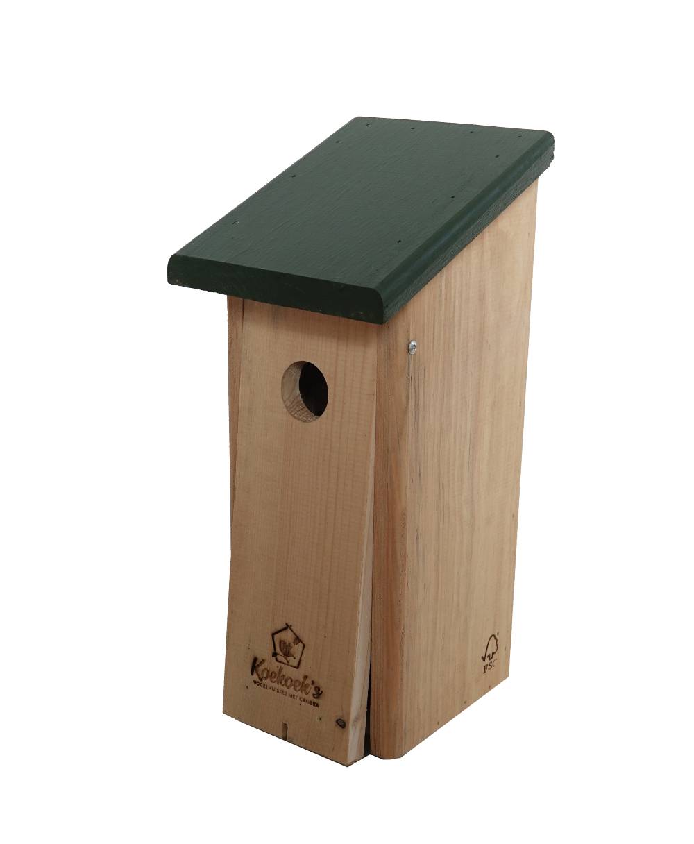 Vogelhuisje met camera – langwerpig – klepje open Vogelhuisje met camera – langwerpig – klepje open