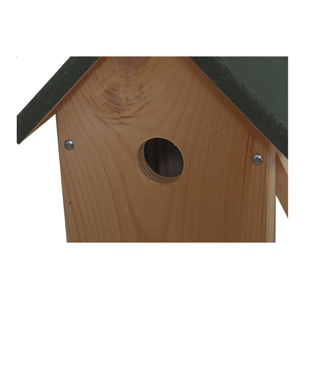Vogelhuisje met camera – normaal groen dak – voorkant detail Vogelhuisje met camera – normaal groen dak – voorkant detail