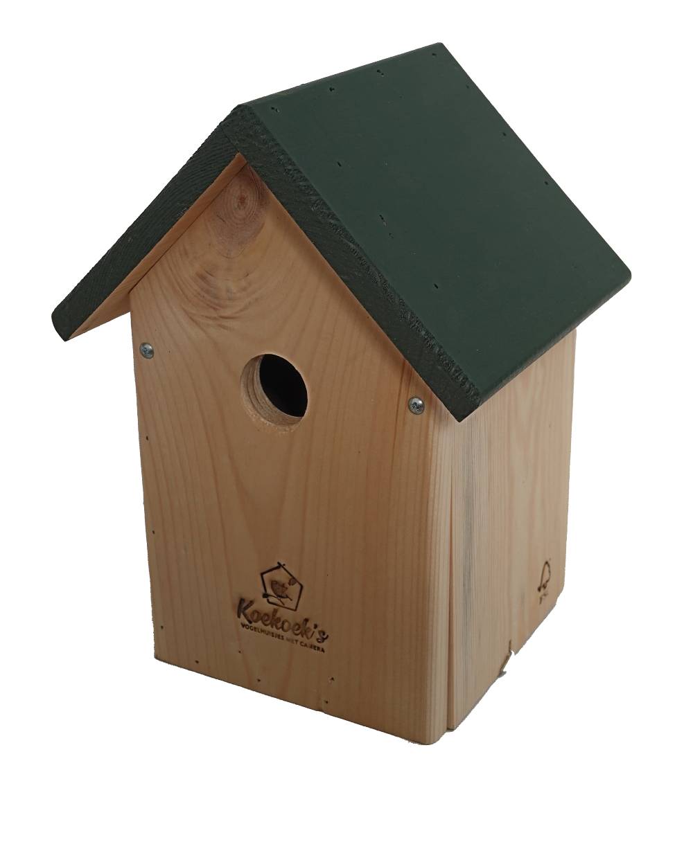 Vogelhuisje met camera – normaal groen dak – zijkant 2 Vogelhuisje met camera – normaal groen dak – zijkant 2