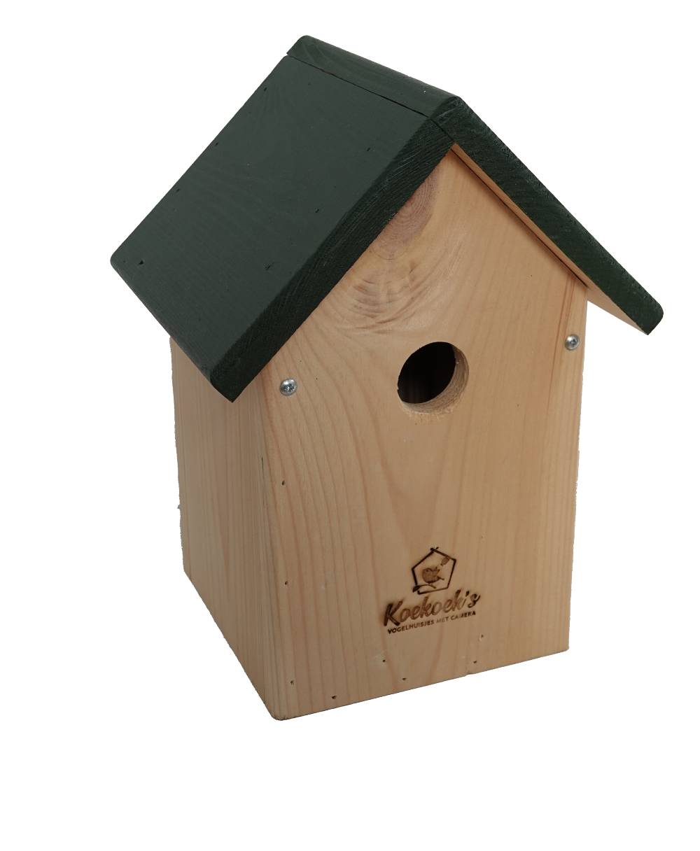 Vogelhuisje met camera – normaal groen dak – zijkant Vogelhuisje met camera – normaal groen dak – zijkant