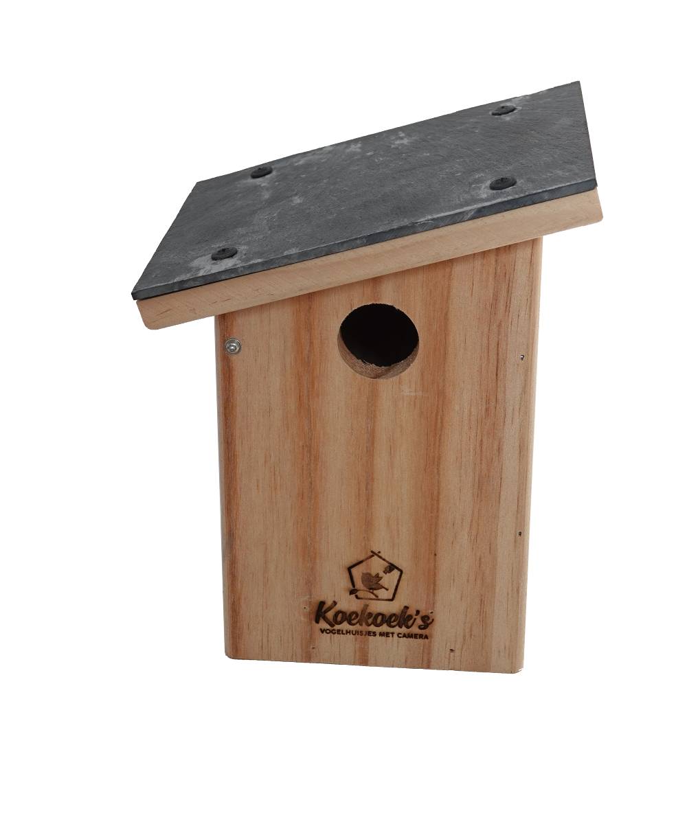 Vogelhuisje met camera – stenen dak – voorkant Vogelhuisje met camera – stenen dak – voorkant