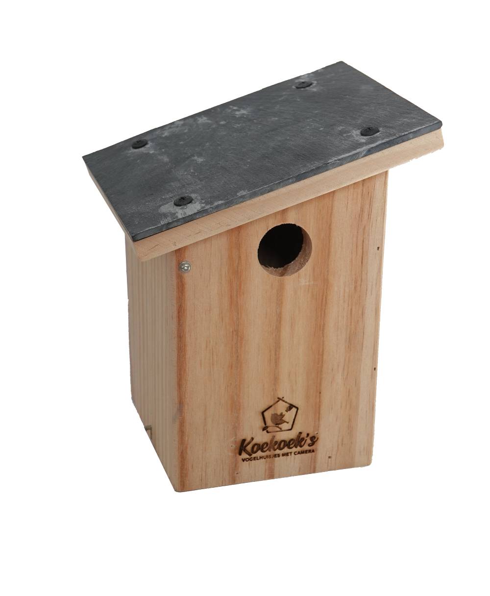 Vogelhuisje met camera – stenen dak – zijkant Vogelhuisje met camera – stenen dak – zijkant