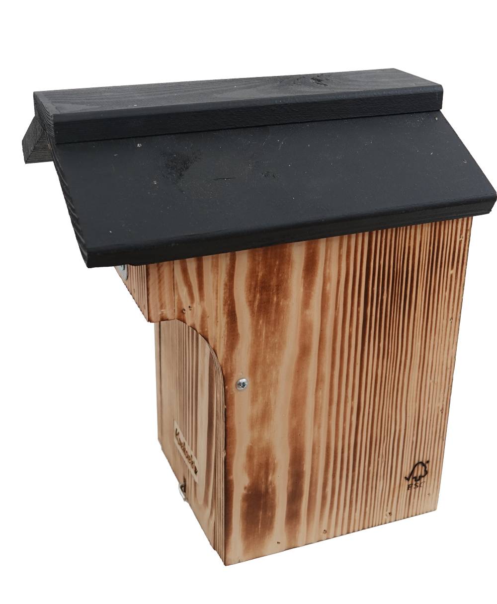 Vogelhuisje met camera – zwart dak diepe ingang – zijkant 2 Vogelhuisje met camera – zwart dak diepe ingang – zijkant 2