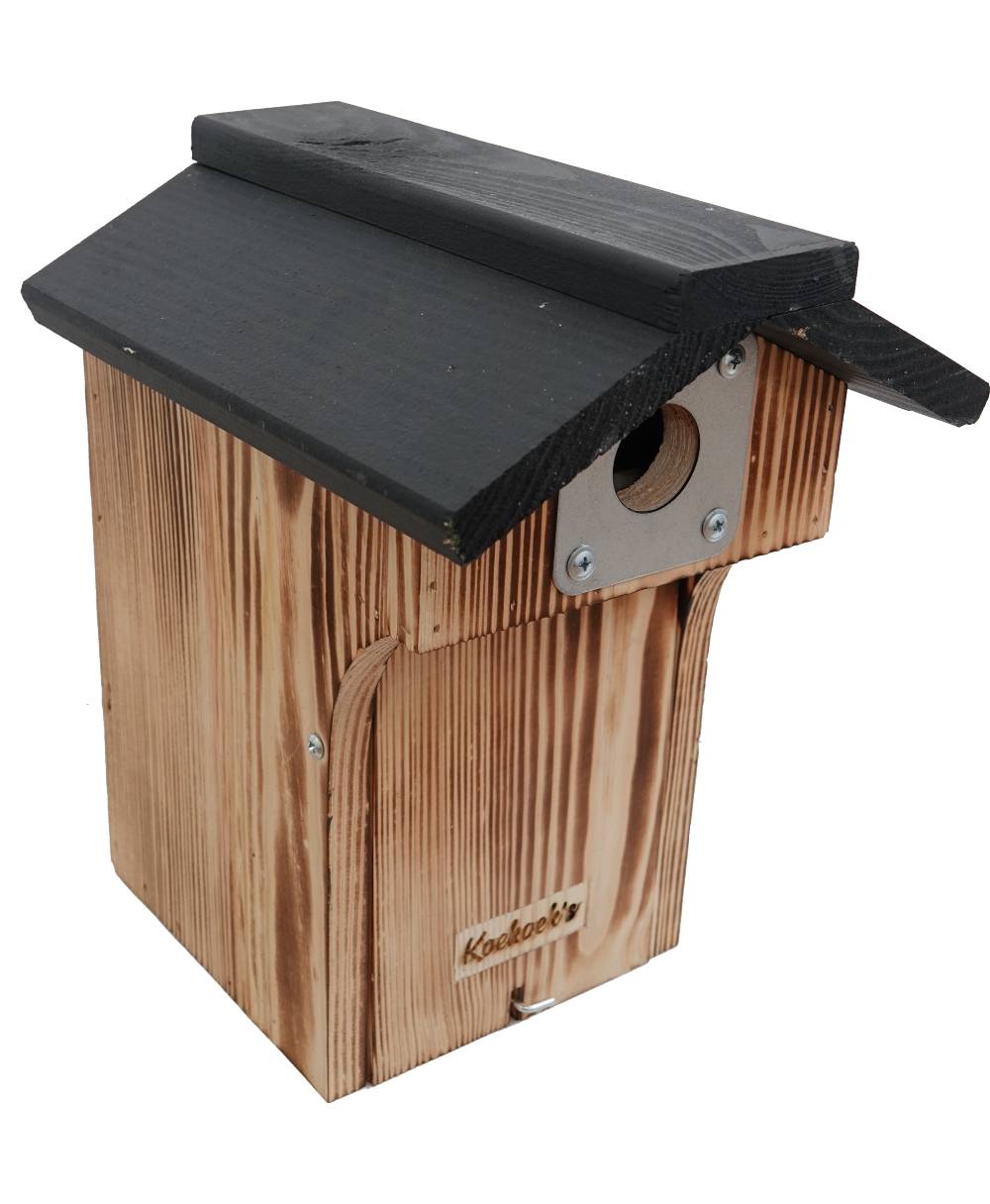 Vogelhuisje met camera – zwart dak diepe ingang – zijkant Vogelhuisje met camera – zwart dak diepe ingang – zijkant